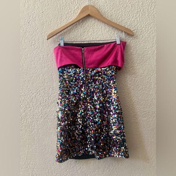 A. Calin by Flying Tomato Sequin Cocktail Dress Sz Small Colorful Strapless - Picture 3 of 8